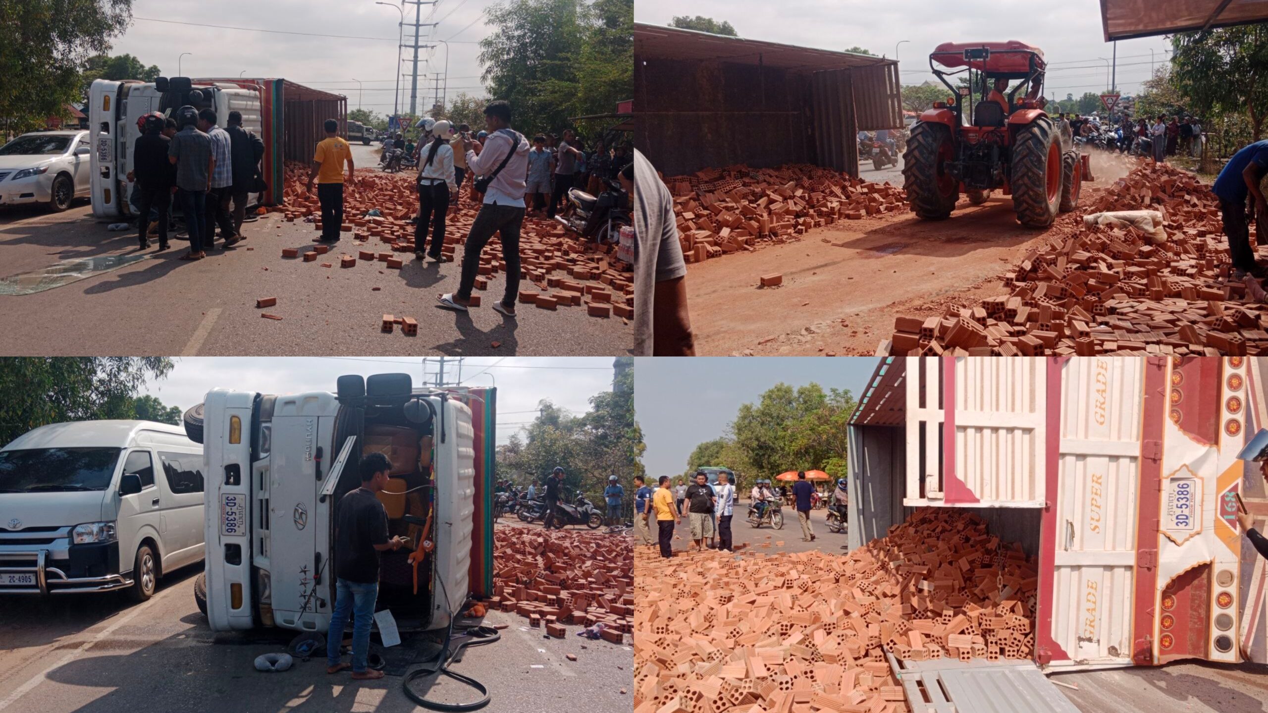 ដាច់ហ្រ្វាំង ក្រឡាប់រថយន្តដឹកឥដ្ឋបណ្ដាលឱ្យស្លាប់ម្នាក់របួសបីនាក់