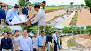 អភិបាលខេត្តកំពង់ចាម ដឹកនាំមន្ត្រីជំនាញ អញ្ជើញចុះពិនិត្យ វឌ្ឍនភាពសំណង់ និងការស្ដារឡើងវិញនូវប្រព័ន្ធធារាសាស្ត្រទឹកឆា